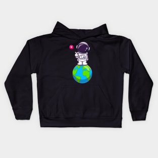 Cute Astronaut Standing On Earth With Love Sign Cartoon Kids Hoodie